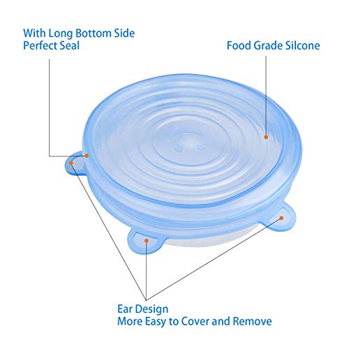 NEWSTYLE Tapas De Silicona EláSticas 6 Paquetes De Varios TamañOs De Silicona Cubiertas Reutilizable para Tazones Y Tapas De Comida Proteger Los Alimentos, Lavavajillas, Microondas (6PACK)