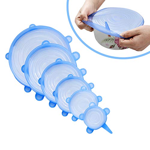 NEWSTYLE Tapas De Silicona EláSticas 6 Paquetes De Varios TamañOs De Silicona Cubiertas Reutilizable para Tazones Y Tapas De Comida Proteger Los Alimentos, Lavavajillas, Microondas (6PACK)