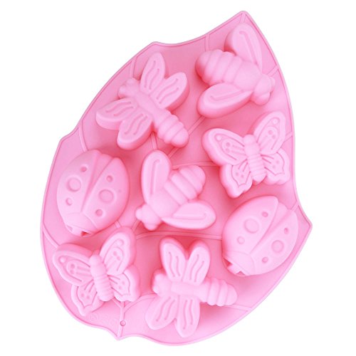 niceeshop(TM) Molde de 8 Cavidad Insectos de Silicona de Pan, Molde de Decoración para Tarta (Mariquitas, Mariposas, Abejas y Libélulas)