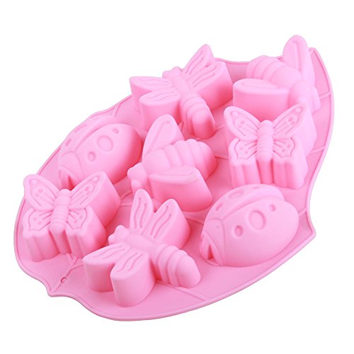 niceeshop(TM) Molde de 8 Cavidad Insectos de Silicona de Pan, Molde de Decoración para Tarta (Mariquitas, Mariposas, Abejas y Libélulas)