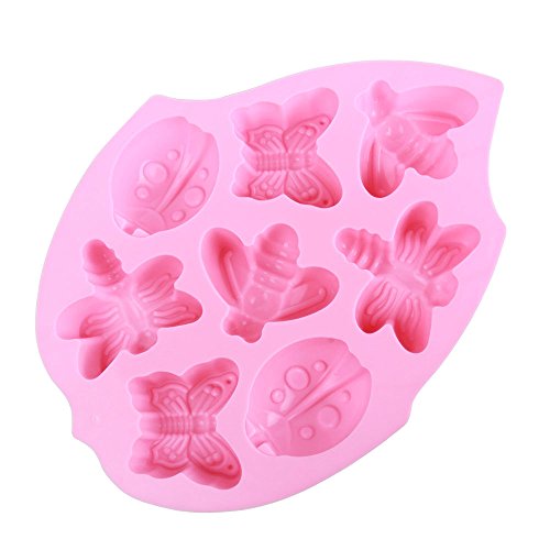 niceeshop(TM) Molde de 8 Cavidad Insectos de Silicona de Pan, Molde de Decoración para Tarta (Mariquitas, Mariposas, Abejas y Libélulas)