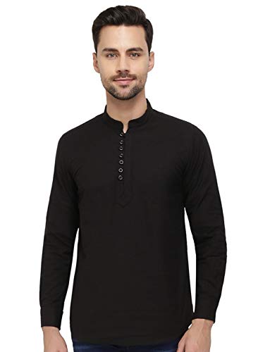 nick&jess - Camisa casual - Cuello mao - para hombre Negro Negro ( L(Pecho:107 cm)