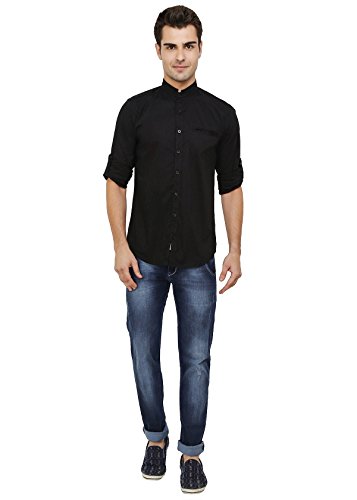 nick&jess - Negro Camisa Casual - Básico - Cuello Mao - Manga Larga - para Hombre