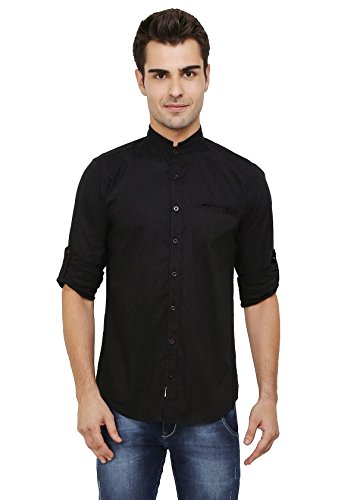 nick&jess - Negro Camisa Casual - Básico - Cuello Mao - Manga Larga - para Hombre