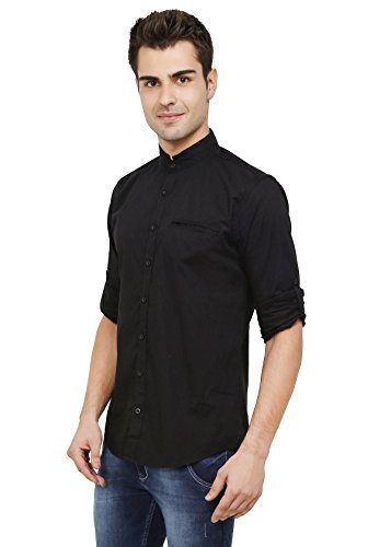 nick&jess - Negro Camisa Casual - Básico - Cuello Mao - Manga Larga - para Hombre