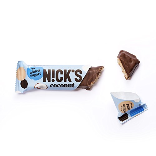 NICKS Coconut bar, Barrita de coco recubierta de chocolate, sin azúcar añadido, sin gluten 20 x 40g