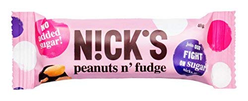 NICKS Peanut n Fudge, Barrita de chocolate con leche, sin azúcar añadido, sin gluten 20 x 40g