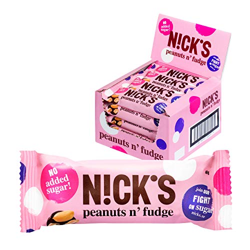 NICKS Peanut n Fudge, Barrita de chocolate con leche, sin azúcar añadido, sin gluten 20 x 40g