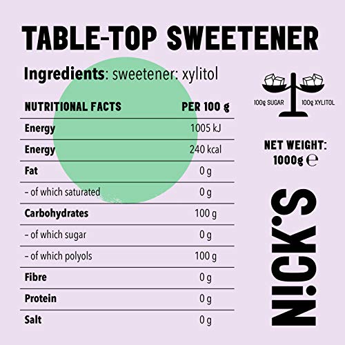 NICKS Xilitol, Sustitución de azúcar, Edulcorante 1 kg