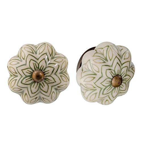 Nicola Spring Tirador para cajones y armarios - Cerámica - Diseño con Flor Vintage - Verde Oliva - Pack de 6