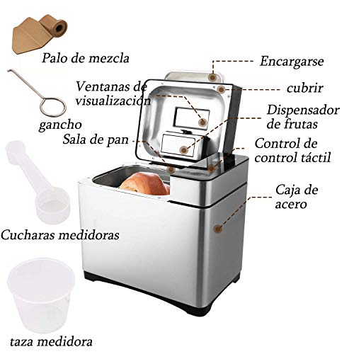 Nictemaw Panificadora Completamente Automática,19 Programas，1KG,Máquina Programable para Hacer Pan,15H Temporizador de Citas,para Panes Artesanales, sin Gluten, Bizcochos,Masas y Mermeladas