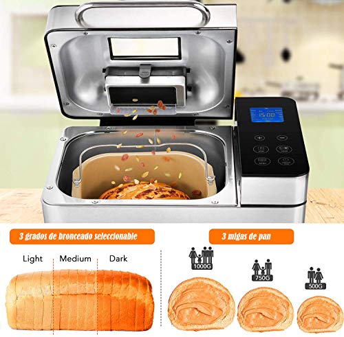 Nictemaw Panificadora Completamente Automática,19 Programas，1KG,Máquina Programable para Hacer Pan,15H Temporizador de Citas,para Panes Artesanales, sin Gluten, Bizcochos,Masas y Mermeladas