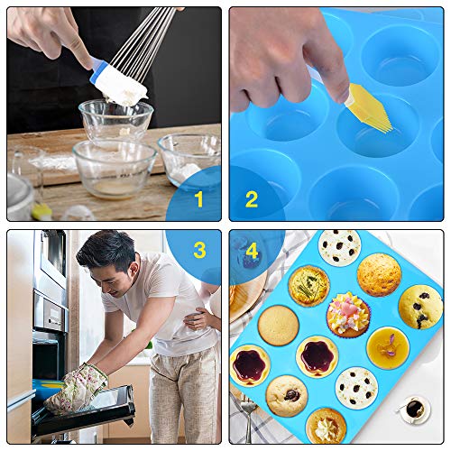 Ninonly 2 Piezas Bandeja para Magdalenas Molde de Silicona Grande para 12 Magdalenas Bandejas para Hornear Muffin con Recubrimiento Antiadherente para Muffins, Cupcake, Brownie, Budín