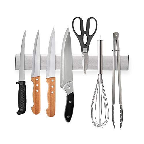 Ninonly Barra Magnética para Cuchillos, 30cm Portacuchillas Magnético de Acero Inoxidable Soporte para Cuchillos de Cocina, Soporte Magnético de Cuchillos, Montaje en Pared con Banda Adhesiva