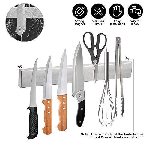 Ninonly Barra Magnética para Cuchillos, 30cm Portacuchillas Magnético de Acero Inoxidable Soporte para Cuchillos de Cocina, Soporte Magnético de Cuchillos, Montaje en Pared con Banda Adhesiva