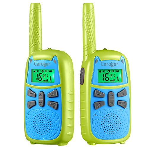 Niños Walkie Talkie, 7 Colores de Pantalla, 16 Canales, 2 Millas 2 Vías Radio de Largo Alcance, , Juguete con Linterna y VOX, Potencia Trabajo Dual de 0.1W y 0.5W ( 2 Paquete, Verde)