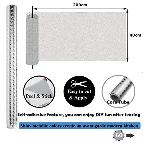 Niviy Autoadhesiva Aluminio Pegatinas de Papel Fondo Pantalla Pintado Pegatina Impermeable Prueba de Aceite Para Decorar Muebles Cocina(40 Cm X 2 M)