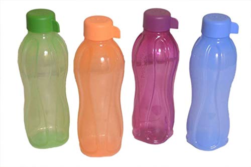 NK GLOBAL Tupperware - Juego de 4 botellas de agua ecológicas (1000 ml, con tapa de rosca)