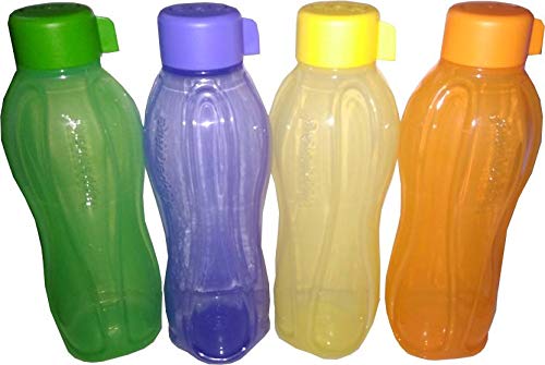 NK GLOBAL Tupperware - Juego de 4 botellas de agua ecológicas (1000 ml, con tapa de rosca)