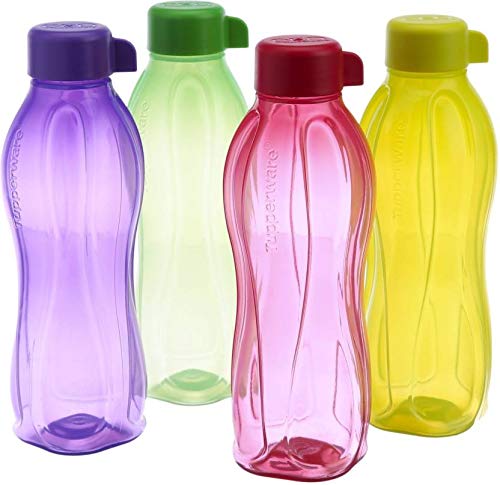 NK GLOBAL Tupperware - Juego de 4 botellas de agua ecológicas (1000 ml, con tapa de rosca)