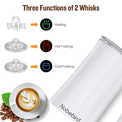 Nobebird Espumador de Leche, Vaporizador de cerámica Antiadherente con funcionalidad fría y Caliente, Espuma de Cierre automático para Leche, Café, Capuchino,Chocolate Caliente y más