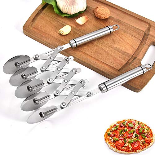 NOBGP Cortadora de repostería de 5 Ruedas, práctica y Duradera Herramienta de Cortador de Pizza de Acero Inoxidable con Mango, Extensible, para Hornear en la Cocina Pasta Pizza