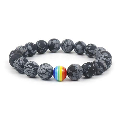 Nobrand Orgullo Gay Pulsera Arco Iris Hombres/Mujeres escarchados Natural Copo de Nieve Piedra de la Cuenta de la Pulsera de la joyería Gay Regalo para él