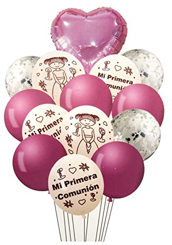 NOBRANDED Set de Globos mi Primera comunion Rosa, Varios Modelos, Decoracion para casa, Fiestas de cumpleaños.