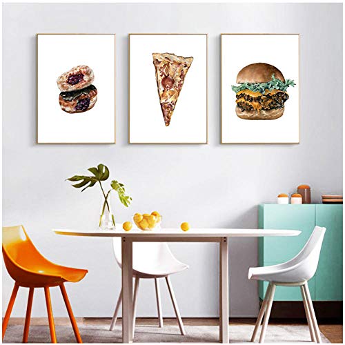 Nordic Food Decor Pizza Poster and Print Hamburg Art Canvas Painting Kitchen Wall Picture For Dinner Room-40X60Cmx3 Pcs Sin marco