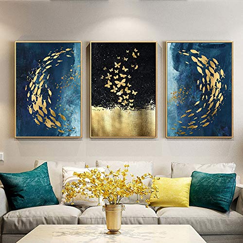 Nordic Goldfish Butterfly Art Canvas Poster Print Canvas Painting Living Room Decoración del hogar Pared 21x30cm