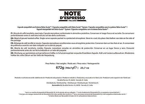 Note D'Espresso - Cápsulas de café "Espresso Bar" Exclusivamente Compatibles con cafeteras de cápsulas Nescafé* y Dolce Gusto* 7 g (caja de 96 unidades)