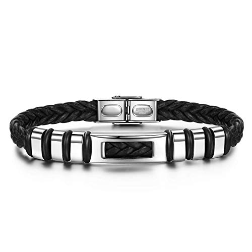 Notting Hill Específica Serie Pulsera para Hombre Pulseras de Cuero Trenzado Brazaletes de Muñeca para Hombre con Cierre de Acero de Titanio Regalo para Hombre, Joyas en Caja