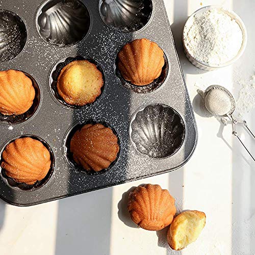 Nrpfell Juego de Bandejas para Muffins de 12 Tazas, Utensilio para Hornear de 1 Pieza Molde Antiadherente para Hornear Magdalenas Molde para Panqueques de Acero Al Carbono