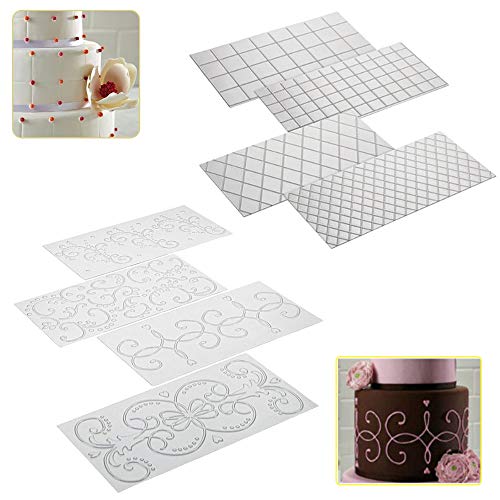 Nsiwem 11 Piezas Alfombra de Impresión de Tarta Fondant Esterilla de Relieve Juego de Alfombrilla de Textura Pasteles Impresiones Fondant Esteras Moldes de Plástico para Tartas Transparente