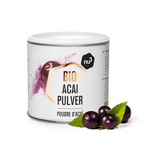 nu3 Acai Orgánico en Polvo–Bayas de açai molidas (65g) – Súper alimento ecológico directo del Amazonas – Ideal en batidos, smoothies, avena y desayunos saludables – Calidad natural por secado suave