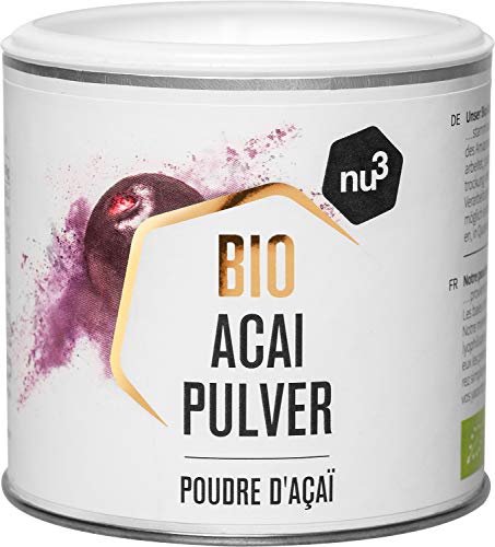 nu3 Acai Orgánico en Polvo–Bayas de açai molidas (65g) – Súper alimento ecológico directo del Amazonas – Ideal en batidos, smoothies, avena y desayunos saludables – Calidad natural por secado suave