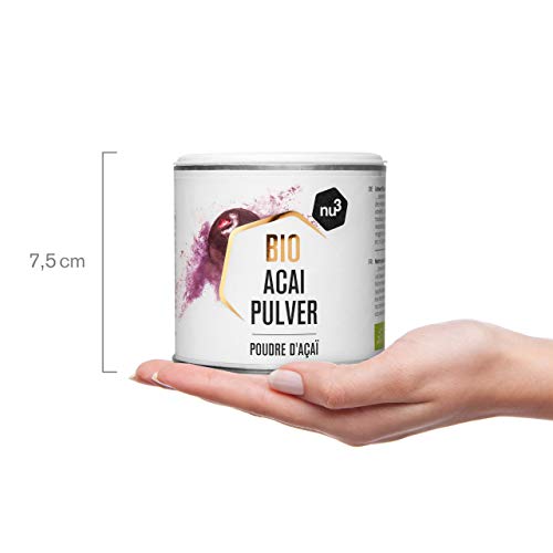 nu3 Acai Orgánico en Polvo–Bayas de açai molidas (65g) – Súper alimento ecológico directo del Amazonas – Ideal en batidos, smoothies, avena y desayunos saludables – Calidad natural por secado suave