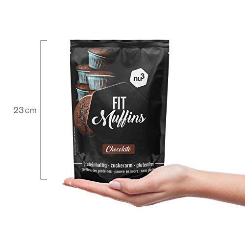 nu3 Fit Muffins - 240g de mezcla lista para hornear magdalenas de chocolate - Fórmula especial baja en carbohidratos y rica en fibra dietética - Harina para bocadillos dulces libre de gluten