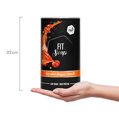 nu3 Fit Soup Pepper & Tomato - Sopa instantánea rica en fibra dietética - Crema de pimiento y tomate asado (605g) – Comida rápida deshidratada con alto valor nutricional – Ideal en dietas deportivas