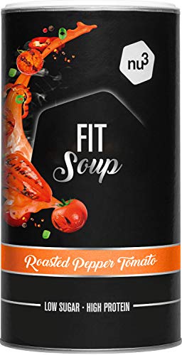 nu3 Fit Soup Pepper & Tomato - Sopa instantánea rica en fibra dietética - Crema de pimiento y tomate asado (605g) – Comida rápida deshidratada con alto valor nutricional – Ideal en dietas deportivas