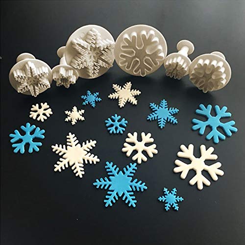 Nuluxi Plástico Cortador de Galleta Copo de Nieve Copo de Nieve Utensilios para Modelar Pasteles Molde Plástico de Torta de Categoría Alimenticia Adecuado para Decorar Navidad Tartas (6 Piezas,Blanco）