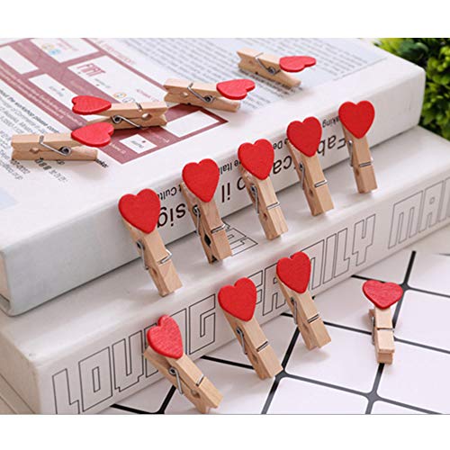 Nuluxi Rojo Corazón Pinzas de Madera Mini Rojo Pinzas de Madera Pequeñas Forma De Corazón Clavijas De Madera Práctico para Fiesta Boda Día de San Valentín de Artesanías Artículos (50 Piezas, Rojo)