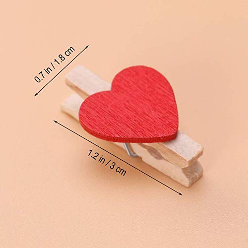 Nuluxi Rojo Corazón Pinzas de Madera Mini Rojo Pinzas de Madera Pequeñas Forma De Corazón Clavijas De Madera Práctico para Fiesta Boda Día de San Valentín de Artesanías Artículos (50 Piezas, Rojo)