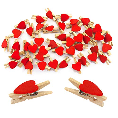 Nuluxi Rojo Corazón Pinzas de Madera Mini Rojo Pinzas de Madera Pequeñas Forma De Corazón Clavijas De Madera Práctico para Fiesta Boda Día de San Valentín de Artesanías Artículos (50 Piezas, Rojo)