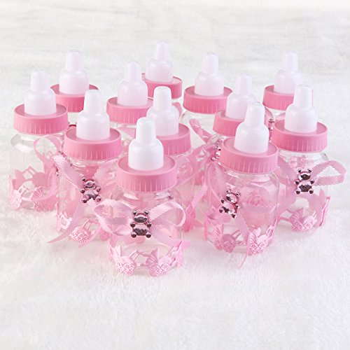 NUOLUX 12pcs Botella de Caramelo favores de la Fiesta de Bienvenida al bebé Caja de Regalo del Estilo alimentador (Rosa)