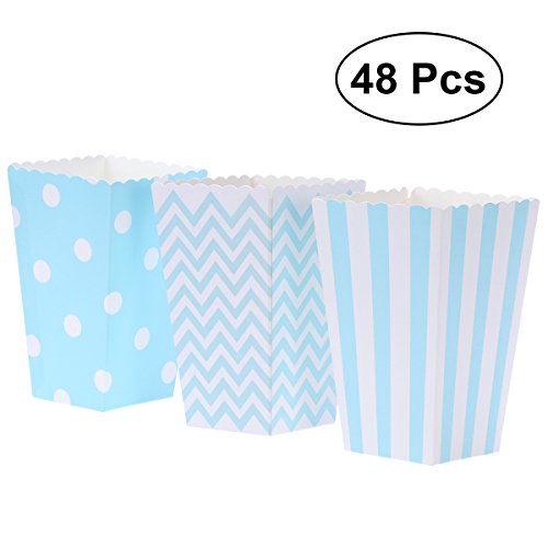 NUOLUX 48pcs Cajas de Palomitas cartón Caramelo contenedor patrón de Punto de Onda de la Ola de Rugby Deco (Azul)