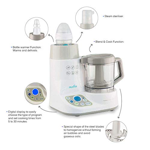 Nuvita 1966 Pappasana Vapor Combo 2 Robot de Cocina para Bebé 6 en 1 – Bate, Cuece al Vapor, Homogeniza, Descongela - Calentador de Biberón - Esterilizador – Pantalla Digital - Diseño Italiano