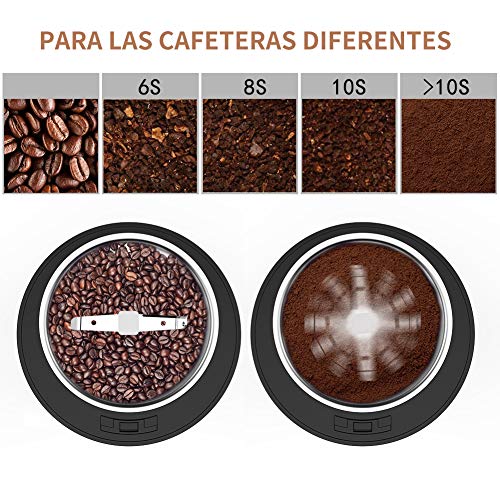 NWOUIIAY Molinillo de Café Eléctrico 300W Molinillos de Especias Semillas Frutos Secos con Cuchillas de Acero Inoxidable y Cuchara Gratis