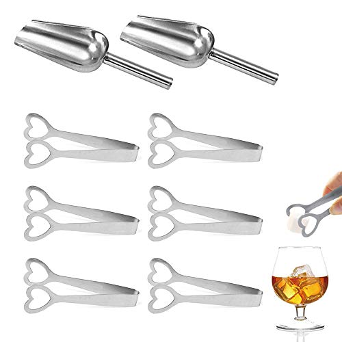 O-Kinee 6pcs Pinzas de Candy Bar Clip y 2 Cucharadas de Helado Plata Acero Inoxidable de Mini Pinzas de Dulce de Mesa de café de terrones de azúcar de Pinzas de Helados de Ice Tongsde Pinzas (8pcs-a)