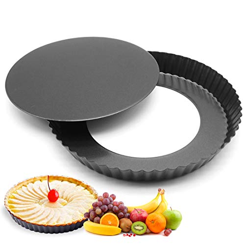 O-Kinee Quiche Tart Pan, Antiadherentes Loose Bottom Tart Pie, Round Tart Quiche Pan con Base Desmontable, 28cm